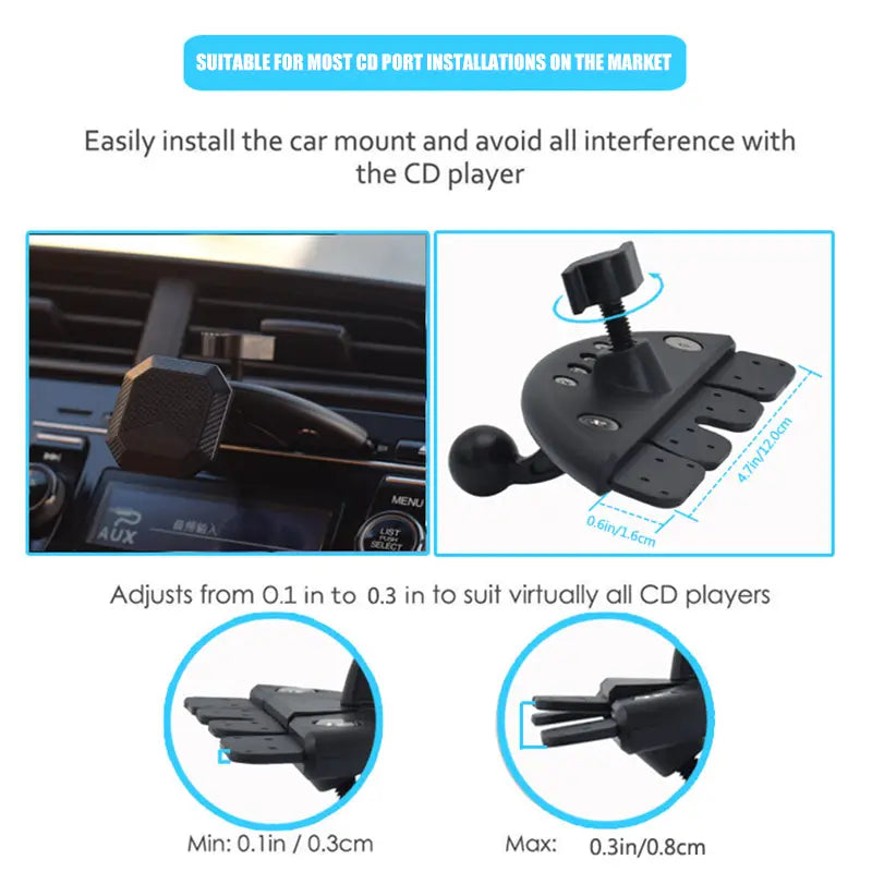 Black plastic magnetic cd slot car phone mount with adjustable arms for mini gps and iPhone installation