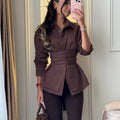 Women White Blouses Shirt Vintage Turn Down Collar Full Sleeve Tops Tight Waist Y2k Streetwear Elegant Splice Shirts 2026 Spring