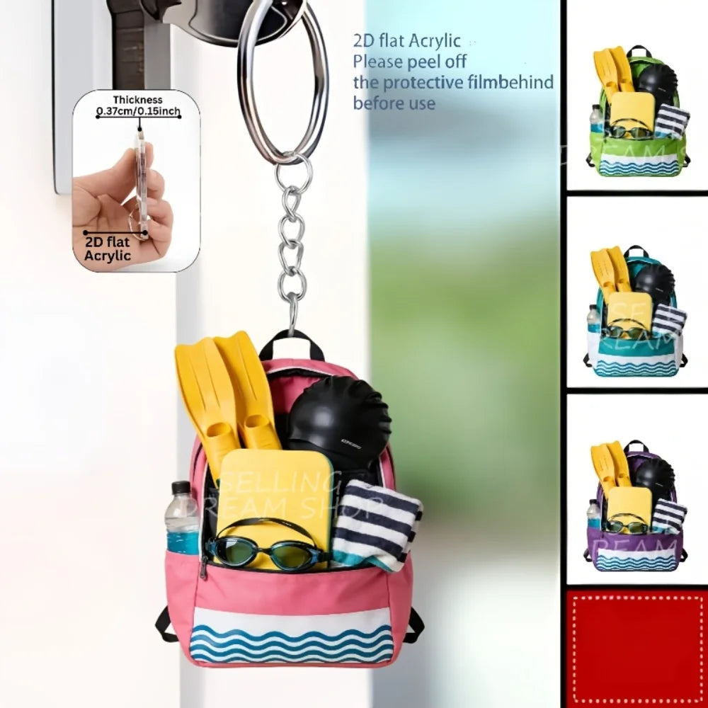 Swimming Backpack Gear Keychain,2D Flat Acrylic Pendant,Sports Themed Ornament Charms,Hanging Decor for Bags Festive Party Gift