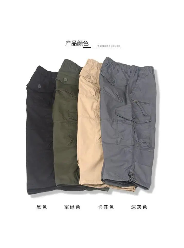 Bermudas cargo pour hommes, décontractés pour l’été, à poches multiples, en coton, en noir, vert militaire, kaki et gris foncé.