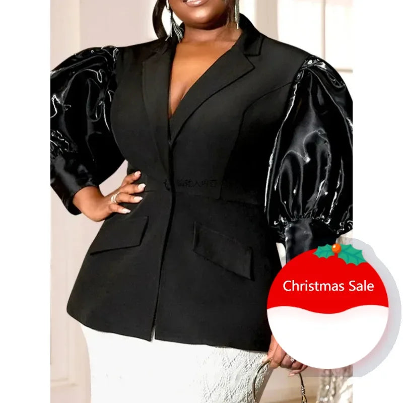 Customized Black Blazer for Women Suit Jacket Office Ladies Business Casual Lantern Sleeves Classy Female Elegant Turn Down Coll