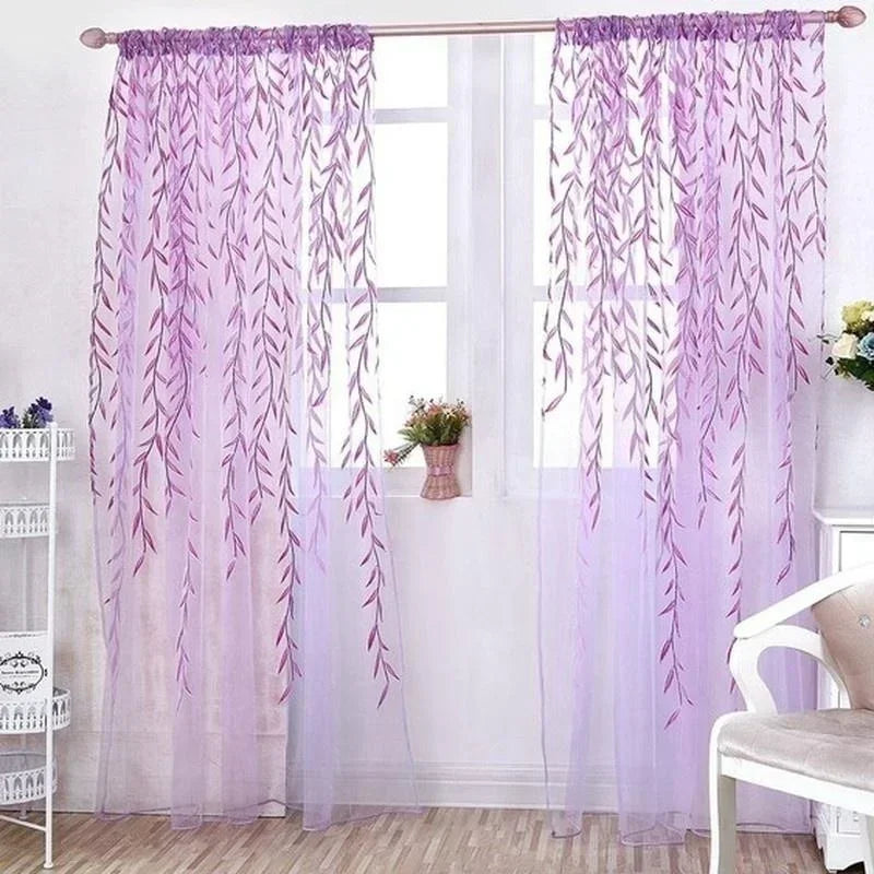1 panel Elegant Modern Tulle Curtains for Living Room Bedroom Kitchen Green Leaf Sheer Curtains for Window Tulle Curtains Drapes