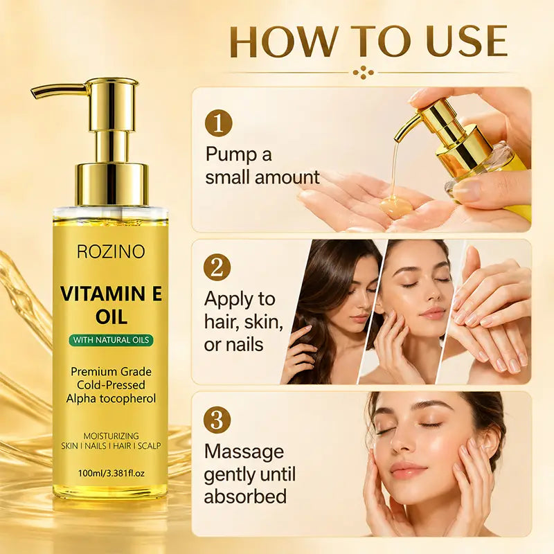Multi-Purpose Moisturizing Ve Essential Oil, Rich in Vitamin E, Provides Powerful Hydration and Deeply Nourishes Dry Skin and Hair, Suitable for Skin Care, Hair Care, Face, Body, Nails, Hair, and Eyelashes