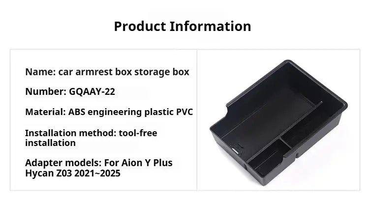 Compartimento de almacenamiento tipo caja rectangular para el reposabrazos del automóvil, hecho de plástico de ingeniería ABS y PVC para el organizador de la consola central Aion Y Plus.