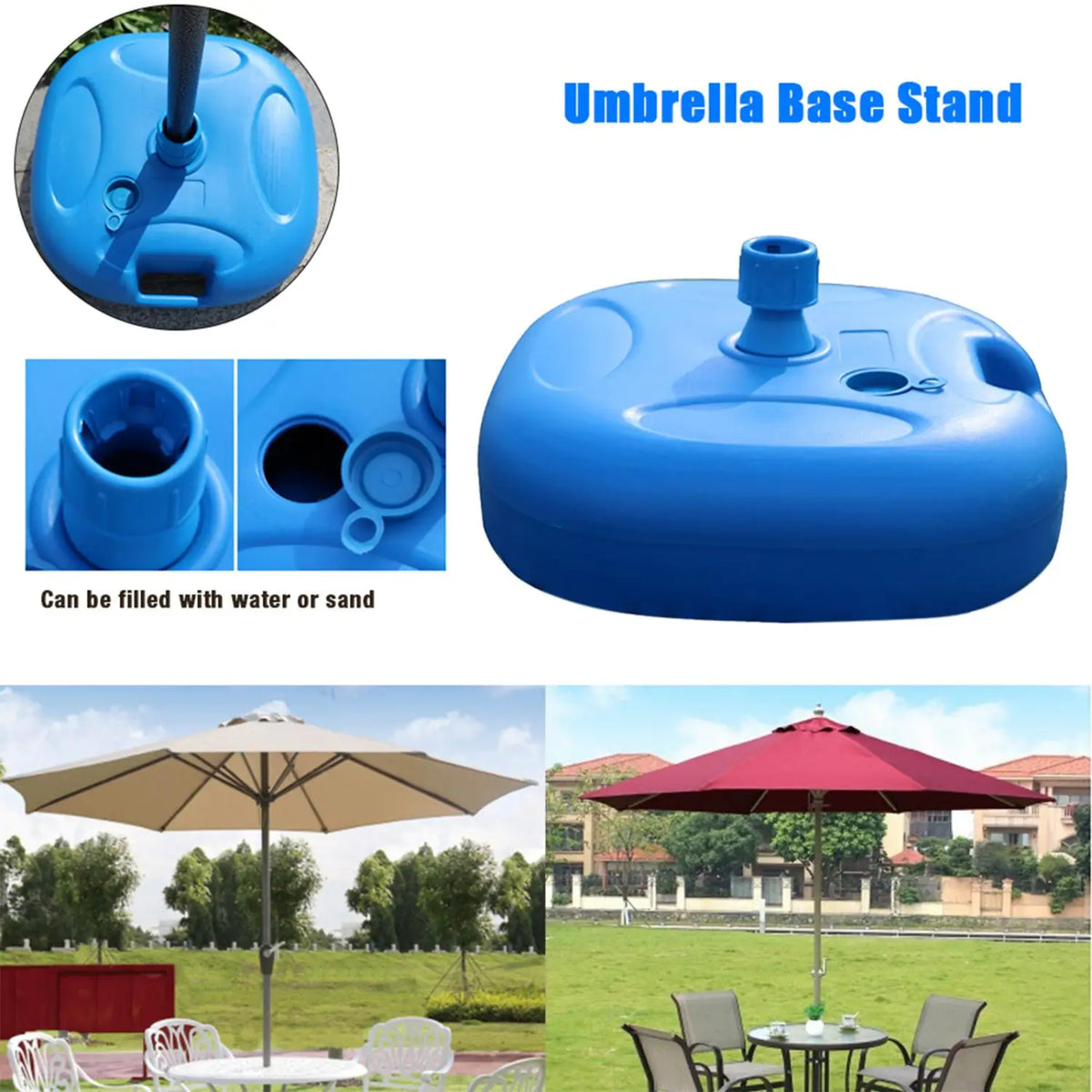 Outdoor Parasol Base Plastic Sunshade Umbrella Stand Stable Sand Water Fillable Patio Holder for Balcony Garden Terrace