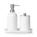 3pcs/set White Bathroom Accessories Set, Farmhouse Organizer with Soap Dispenser, Qtip Jar and Tray for Bathroom Sink