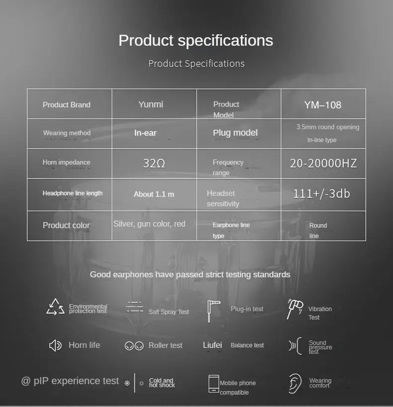 Auriculares con control por cable YUNMI YM-108 disponibles en opciones de color plateado y rojo, diseñados como auriculares para iOS y Android para una calidad de sonido Hi-Fi.