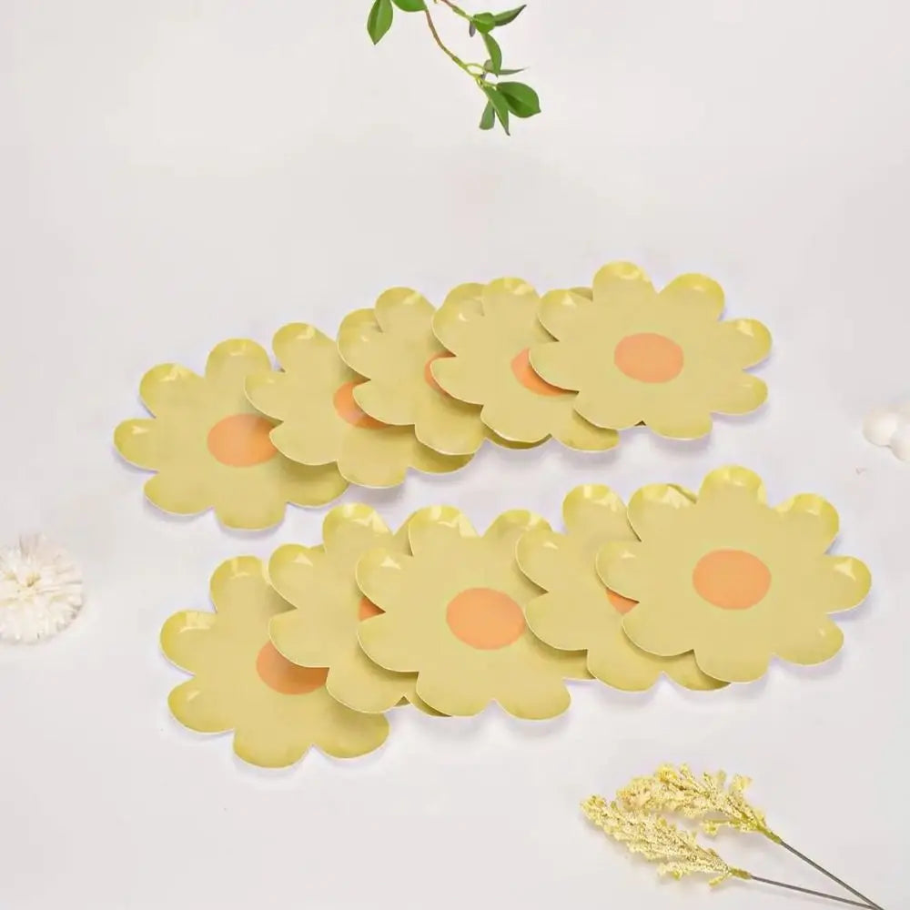 10pcs Disposable Daisy Picnic Tableware Kids Birthday Party Baby Shower Flower Dinner Plate Small Wedding Decoration