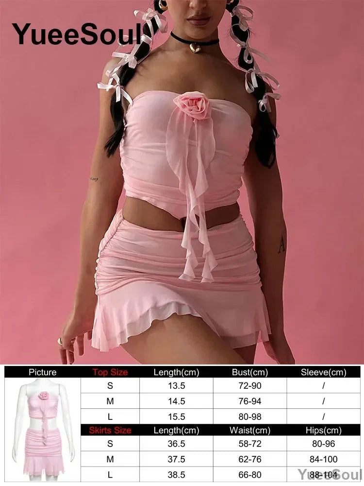 Sets for Women 2 Pieces Crop Tops Mini Skirts Y2K Outfit 2025 New Sweet Cute High Street Sexy Party Beach Women's Two Pieces Set