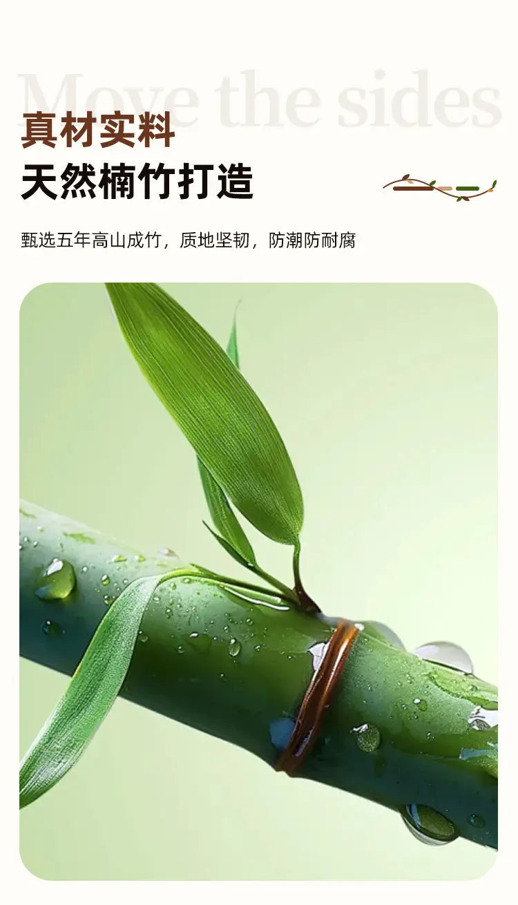 foldable glass side table with wood frame featuring a vibrant green bamboo stalk texture with natural dewdrops highlighting the product selling points