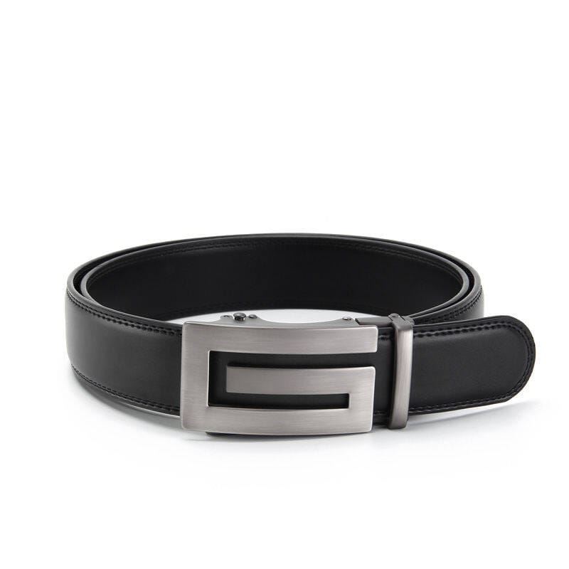 Ceinture automatique en cuir pour homme noire, avec une boucle automatique élégante à finition argentée et un design moderne minimaliste