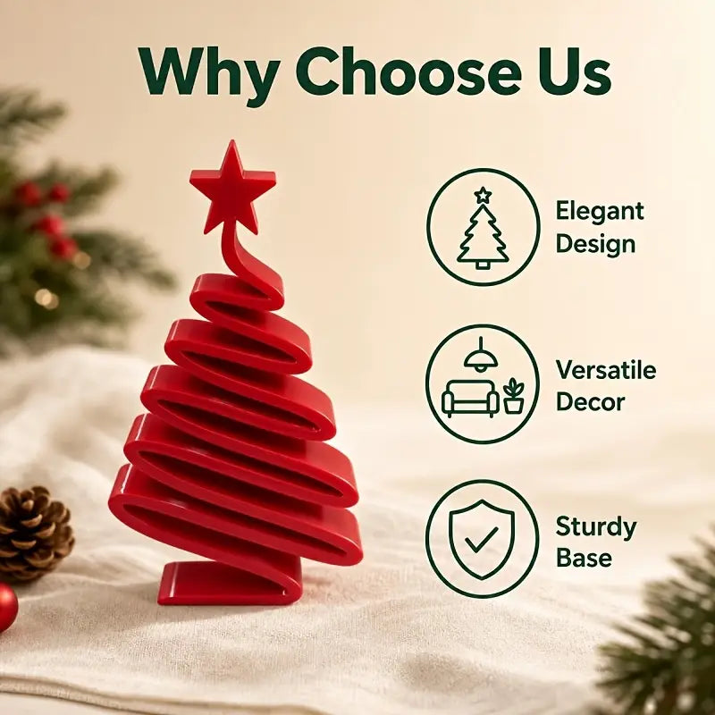 Rotes Spiralen-Weihnachtsbaum-Ornament mit modernem Sternaufsatz aus Keramik für die Weihnachtsbaum-Desktopdekoration.