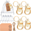 10 set baby shower gift set, bottle shaped opener with hard gauze bag commemorative keychain, thank you label themed party gift