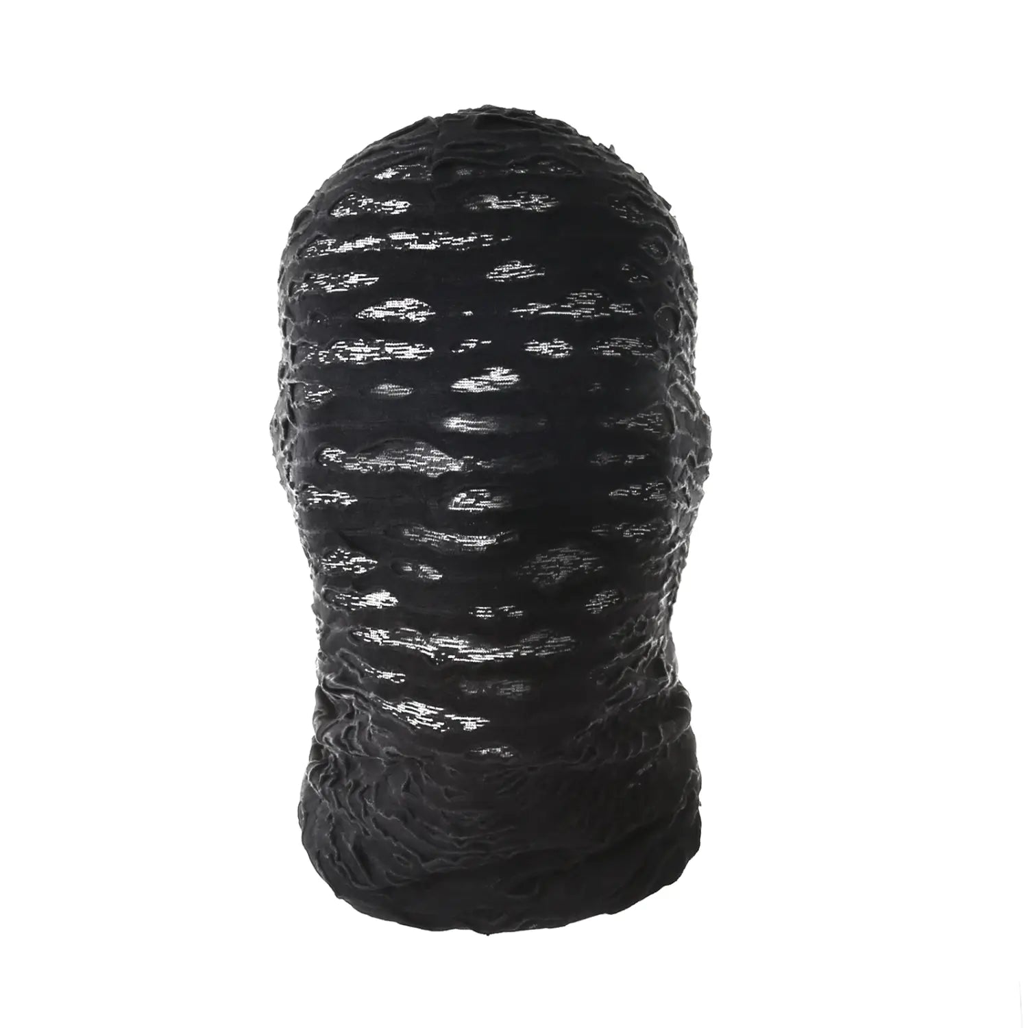 capuche en résille déchirée noire texturée avec motif ondulé brillant, pour un cosplay d’Halloween