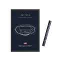 Dark blue framed canvas painting featuring white line drawing of daytona international speedway for home decor and working days