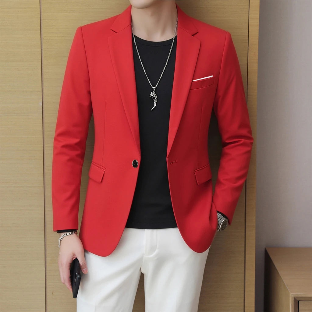 Men's Slim Fit Blazer 18 Colors Casual Business Suit Jacket One Button Notched Lapel Formal Dress Blazer for Wedding Party W