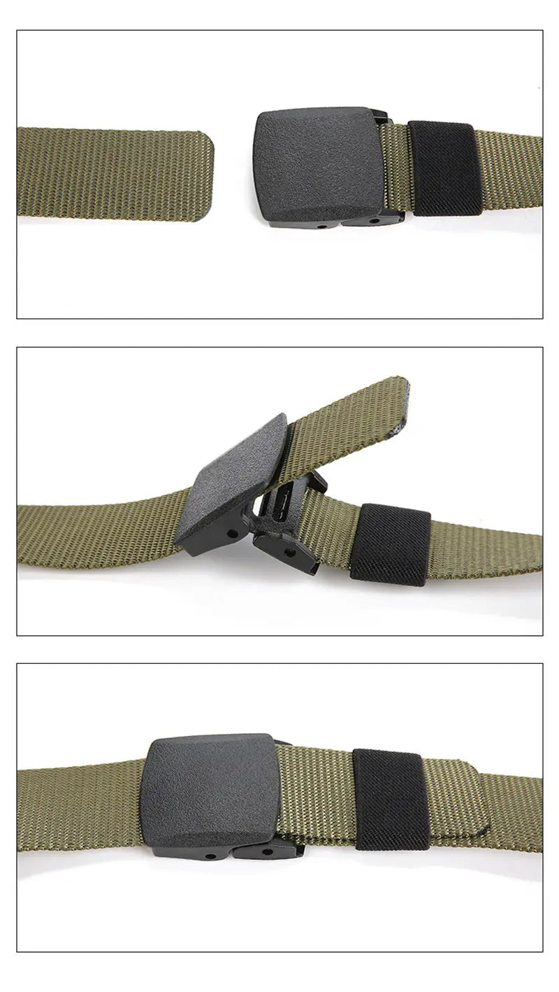 ceinture tactique en nylon pour hommes, sangle de taille extérieure réglable en olive vert, avec boucle en plastique noire mate et sangle réglable fabriquée dans un matériau en nylon durable
