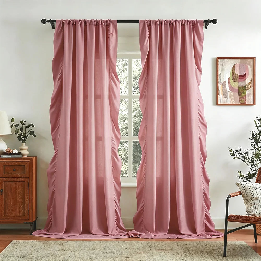 1/2 Panels Elegant and Romantic, These Minimalist, Semi-Sheer Ruffled Curtains Are Perfect for Decorating Bedrooms, Living Rooms