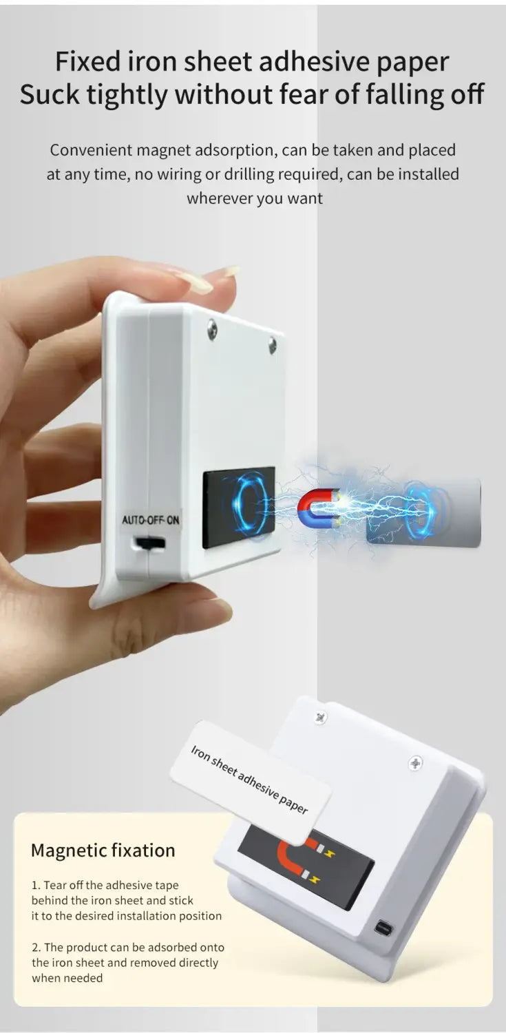white magnetic wall mount with adhesive backing for easy installation on iron sheets compatible with motion sensor night light rechargeable led cabinet lamp