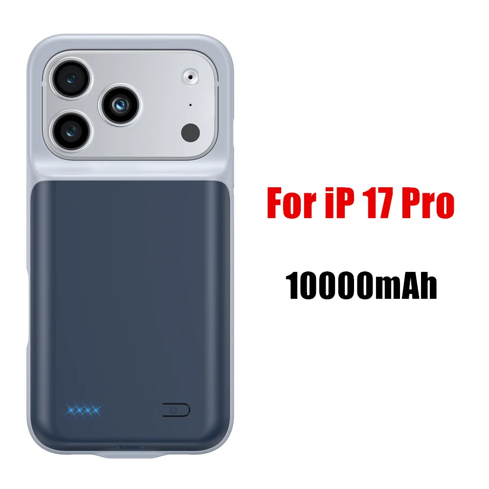 10000mAh Powerbank Cover For iPhone 17 16 Pro Max 17Air 16 Plus 16e External Battery Cases Portable Charger Power Bank Case