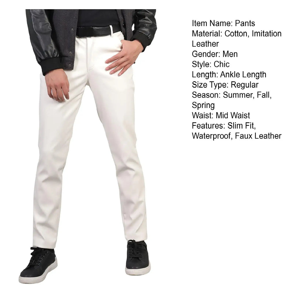 Men Fashion Rock Style PU Leather Pants Night Club Dance Pants Male Faux Leather Slim Fit Skinny Motorcycle Trousers