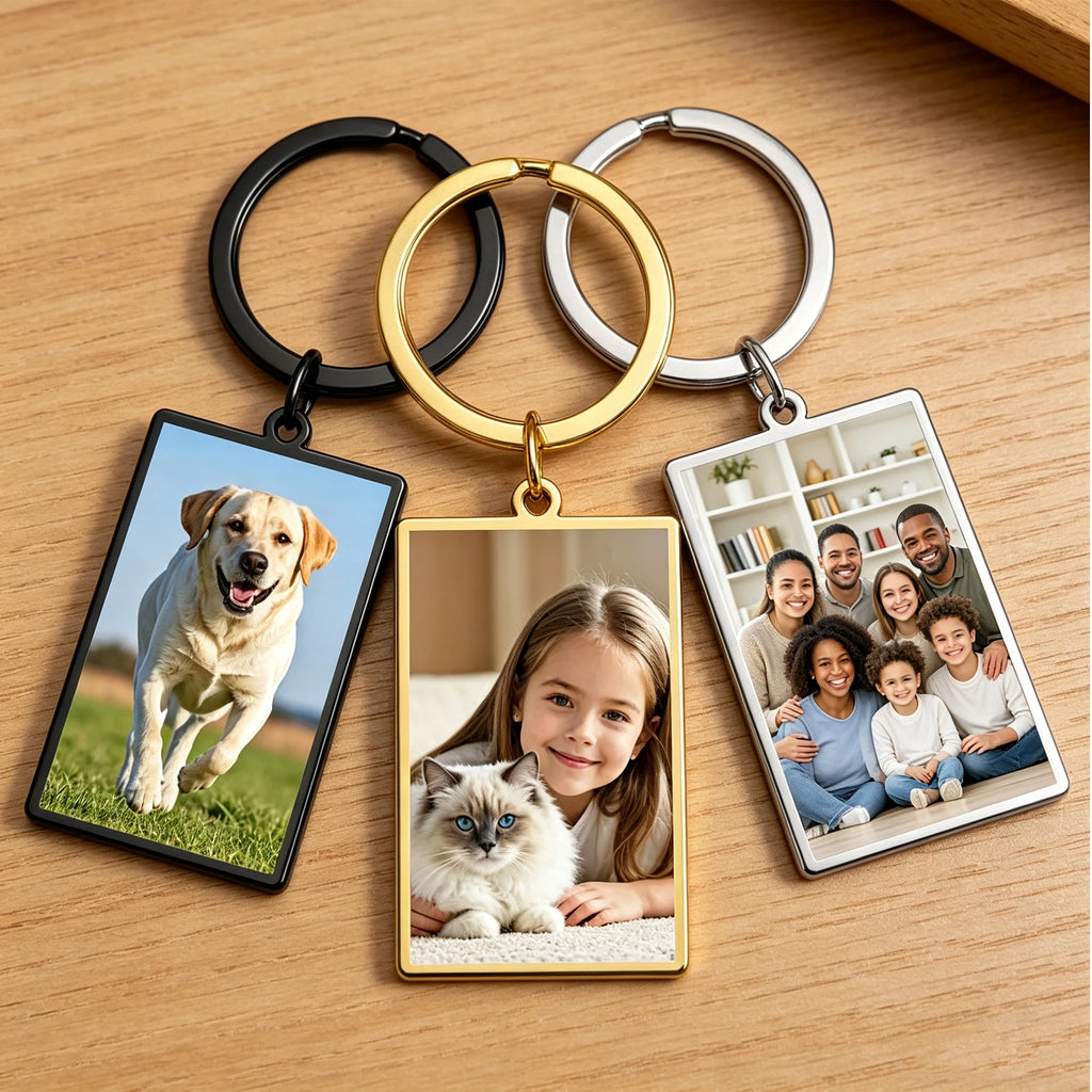 Personalized Photo Keychain Custom Rectangle Pendant Single Double Side Print Picture Key Ring Customized Family Party Gifts