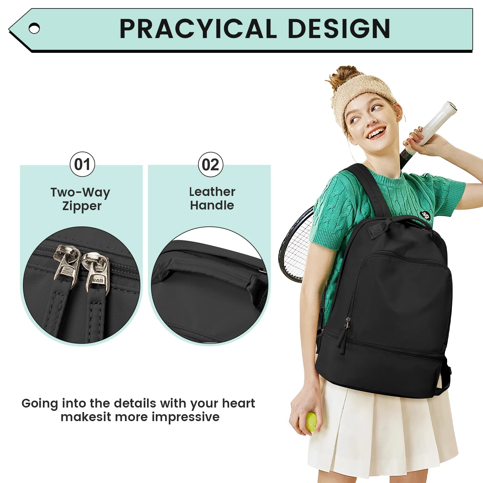 Gym Bag for Women，Personal Item Travel Bag With Shoe Compartment Travel Backpack for Women，Sports Backpack Ideal for Tennis，Swim