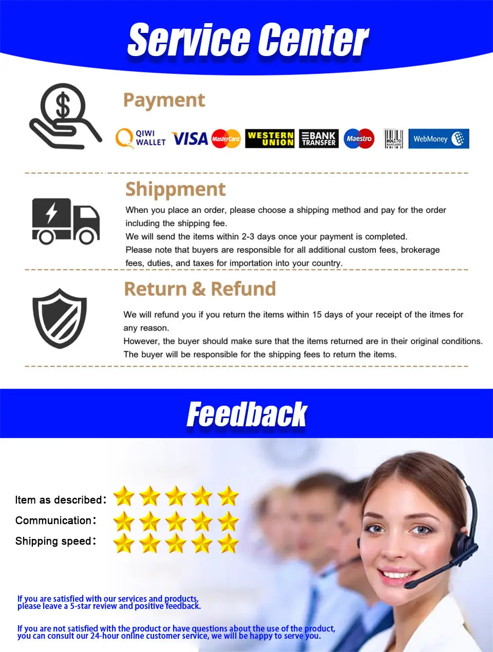 A smiling customer service representative wearing a headset and professional attire supports a tablet holder suction cup windshield mount suitable for tablets of similar size.