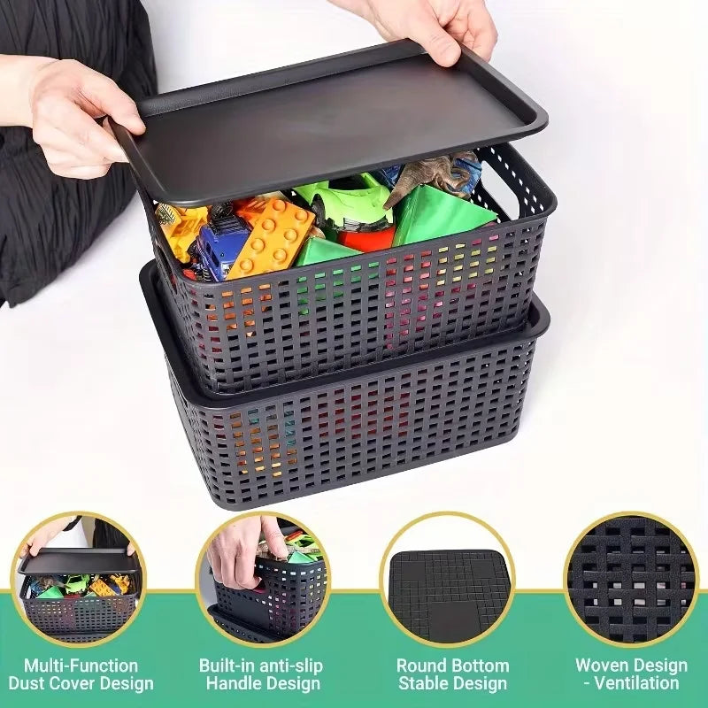 6 Stackable Storage Boxes with Lids, Space Saving Storage Rack Container, Suitable for Home Office, Bedroom Perfect for Home Use