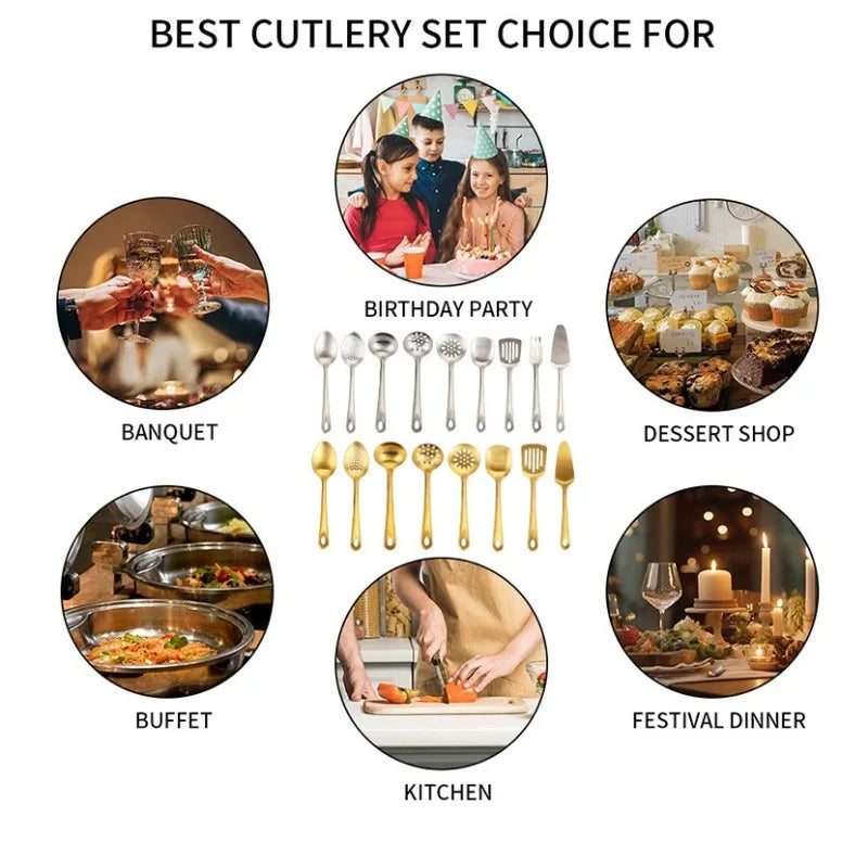 Gold Kitchen Utensils,Stainless Steel Cooking Accessories Cooking Tools,Spatula Slotted Turner，Ladle,Serving Spoon