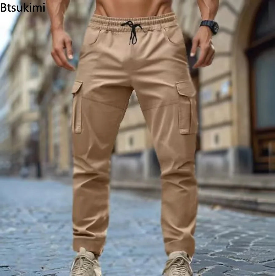 2026 New Men's Multi Pocket Workwear Pants Vintage Casual Straight Pants Drawstring Sweatpants High Street Hip Hop Pants for Men