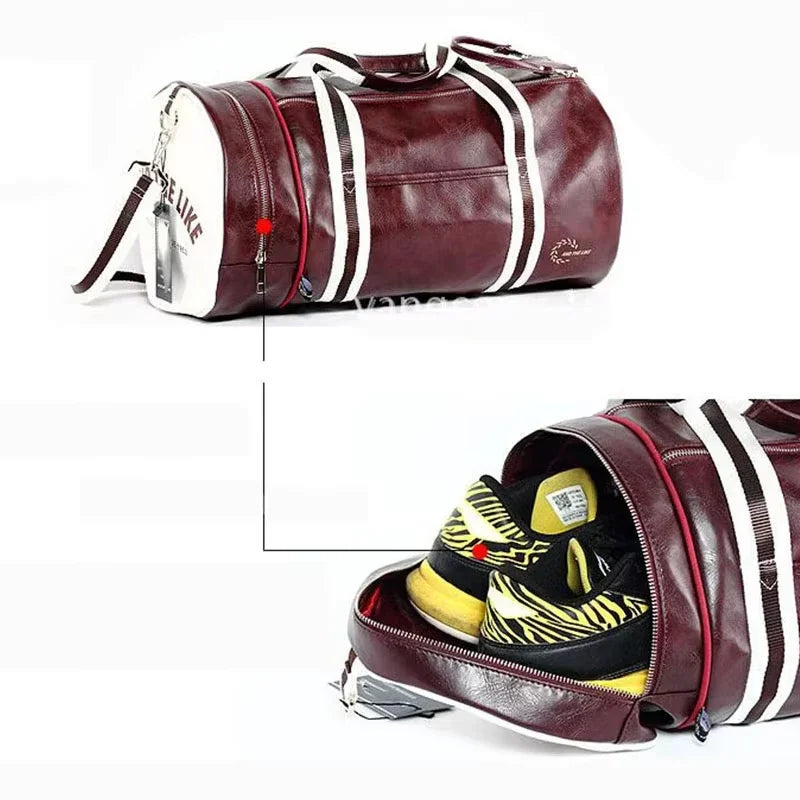 Gym Bag Men and Women Shoulder Bag Messenger Portable Training Basketball Bag Cylinder Travel Bags Sports Leather Handbag Tennis