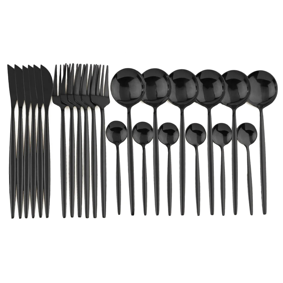 Stainless Steel Tableware 24-Piece Set Knife, Fork and Spoon Set Western Tableware 6 People Black Spoon Fork