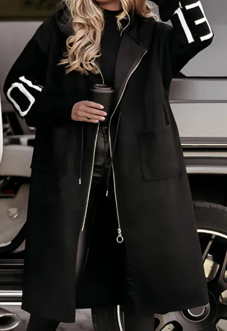 European and American Long-Sleeved Hooded Trench Coat Overlay Sweater Jacket for Women, Autumn and Winter.