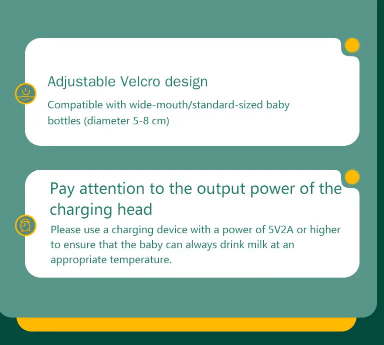 Tragbarer USB-Babyflaschenwärmer mit verstellbarem Klett-Ladegerät, kompatibel mit Flaschen mit einem Durchmesser von 5 bis 8 cm für den Weithals bzw. Standardflaschen.