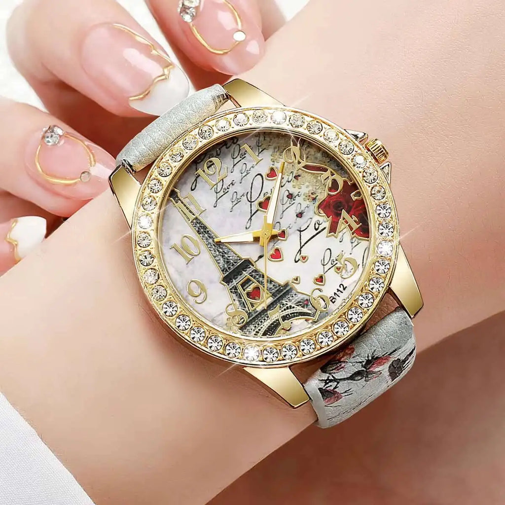 Fashion Flowers Women Watches Casual Leather Strap Analog Quartz Watch Reloj Mujer Girls Clock Gift Relogio Feminino