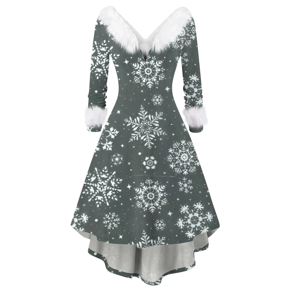 Women Winter Furry Plush Party Dress Female Long Sleeve Irregular A -line Dress Vestidos Fashion Spliced Christmas Dress Navidad