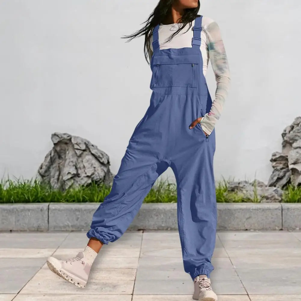Women Jumpsuit Loose Style Overalls Boho Solid Color Square Collar Playsuits Sleeveless Rompers Summer Casual Clothes