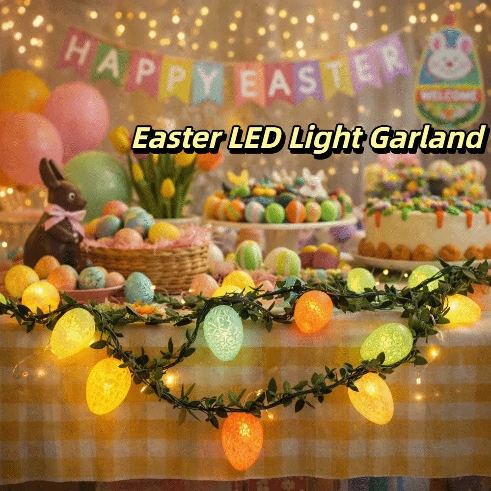 Luminous Easter Egg Wreath 10 LED Lights 2M Easter Twig Garland Crack Easter Egg Waterproof Artificial Easter Lights String