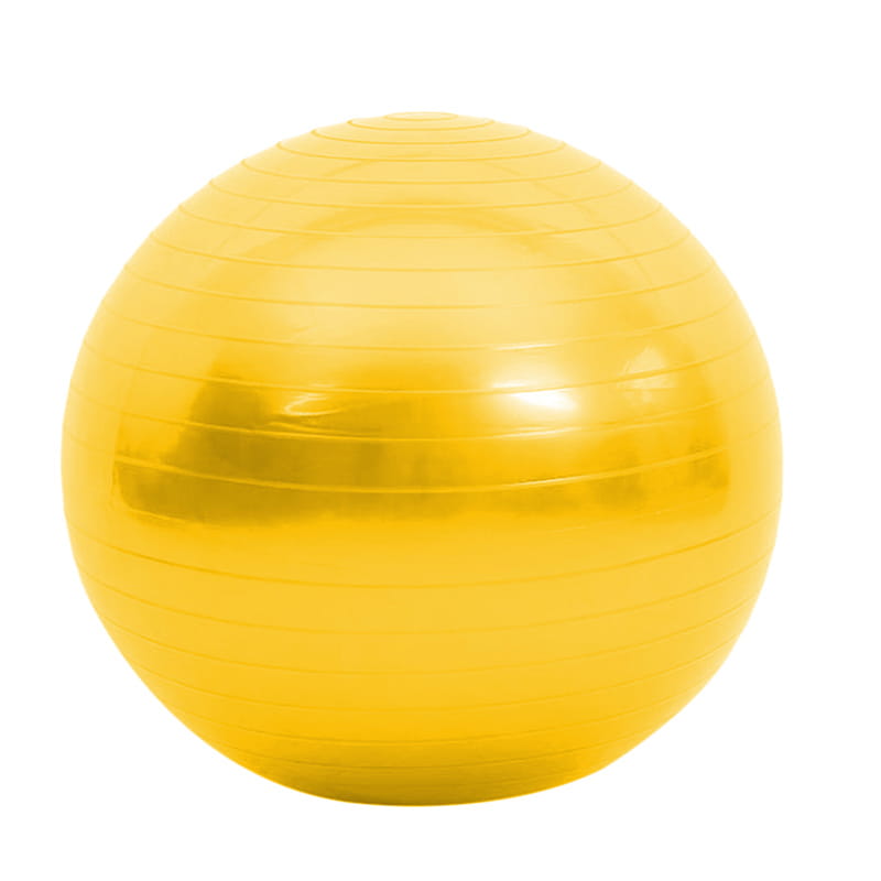 Balle de yoga anti-éclatement jaune vif de 45 cm, avec une texture nervurée horizontale, conçue pour les exercices de fitness et d’équilibre.