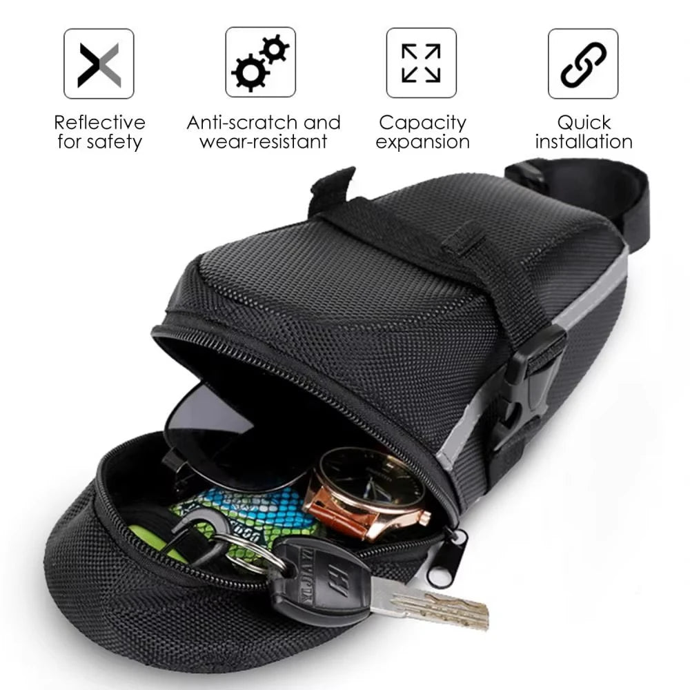 Black Bicycle WaterProof Saddle Bag Bicycle Reflective Tail Bag MTB Bike Universal Rear Bag Outdoor Bicycle Accessories