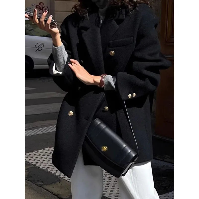 Double-breasted Suit Woolen Coat Women Winter 2026 New Korean Wool Jacket High-quality Outwear Temperament Lapel Overwear Female