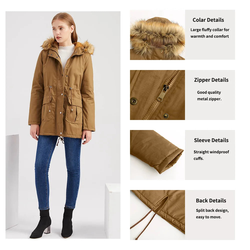 2026 Warm Winter Jacket Women's Fur Collar Coats Jackets for Lady Long Slim Fleece Parka Hoodies Parkas