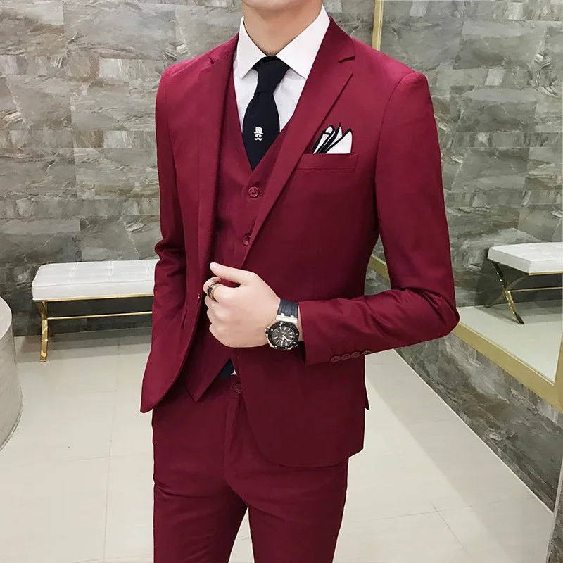 Elegant Man Suit (Blazer+ Vest + Pants) Men's Fashion Business Korean Version Slim-fit Wedding Professional Gentleman Suit S-6XL