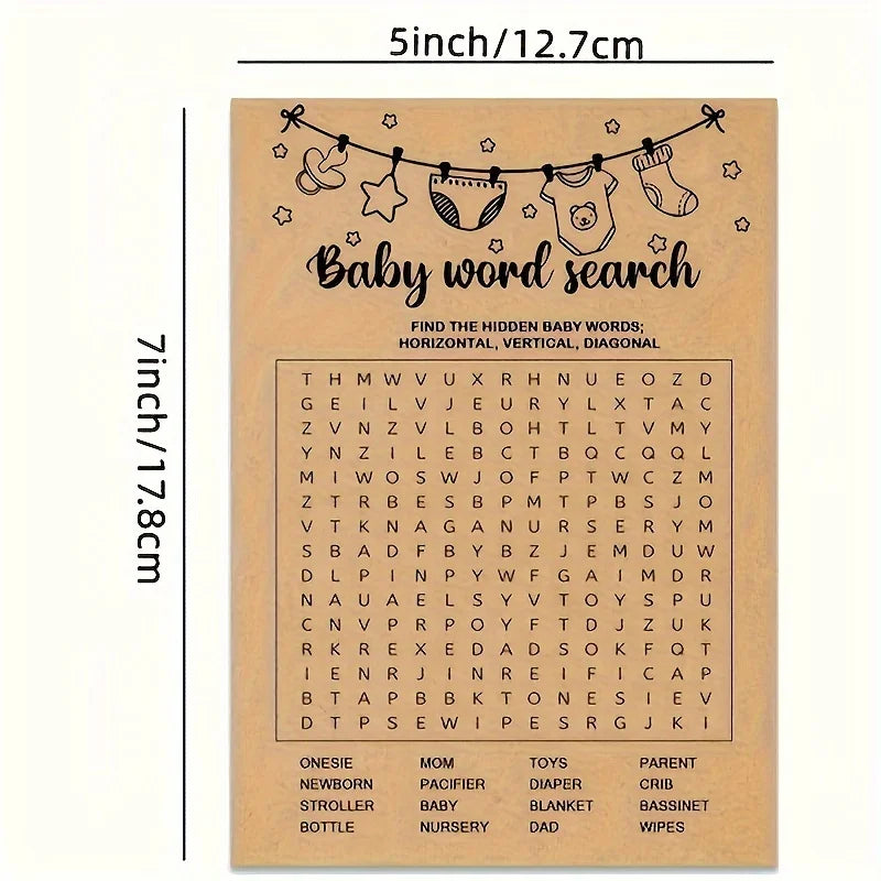 Baby Shower Game, Word Search Game Cards, Baby Shower Party Games Supplies & Activities, Party Activities Ideas Supplies, Baby