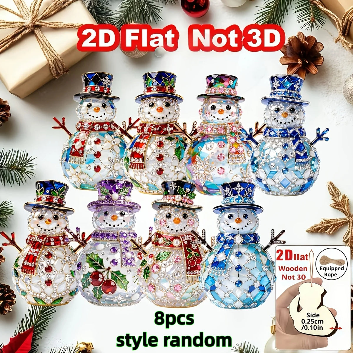 16/8 Pieces in Random Styles, New Fun 2D Embossed Wooden Home Decor Ornaments, Christmas, Mother's Day, Father's Day, Exquisite Snowman Designs, Holiday Pendants, Hanging Decorations, Practical and Beautiful Hanging Ornaments