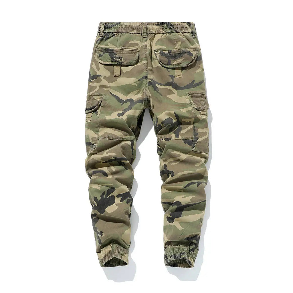 Men's Outdoor Camouflage Cargo Pants with Multi-Pocket Trendy Brand Jogger Wash Cotton Loose Fit Sports Tapered Track Sweatpants
