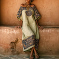 Ethnic Sexy Off Shoulder Hollow Out Long Dress Woman Spring Geometric Print Pocket Loose Maxi Dress Summer Casual Vacation Dress