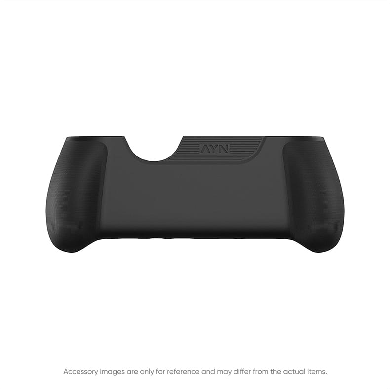 Schwarzer ergonomischer Griff mit strukturierten Oberflächen und Ayn-Markenlogo für Ayn Thor-Zubehöretui und TPU-Griff-Set-Gaming-Controller