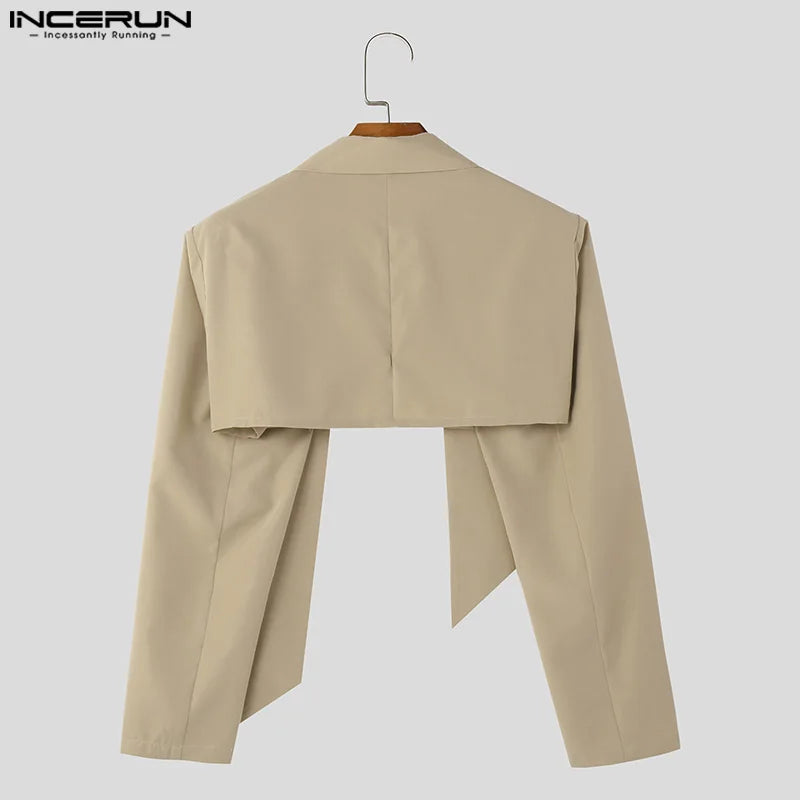 2024 Men's Blazer Long Sleeve Open Stitch Fashion Male Casual Suits Solid Color Streetwear Thin Crop Coats Men S-5XL INCERUN